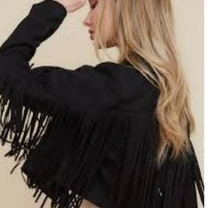 Ann Taylor Leather Suede Fringed Jacket/Coat Size SM Blk Retail$290.00 NEW NWT